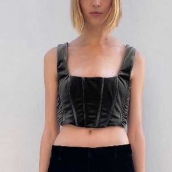 NWOT Zara grey crushed velvet corset cropped top - Picture 3 of 4